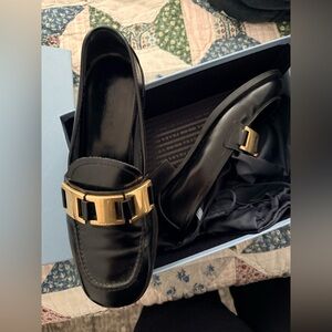 Prada black leather loafers with gold hardware 8.5-9 EU 39